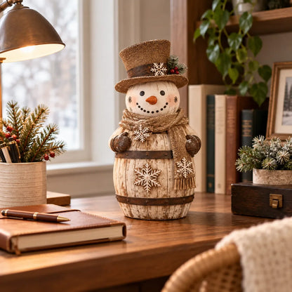 ⛄ Farmhouse Frosty | Whitewashed Barrel Snowman Decor