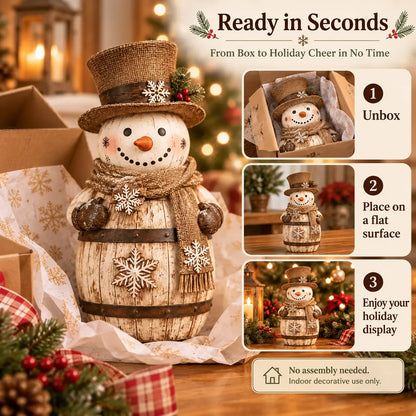 ⛄ Farmhouse Frosty | Whitewashed Barrel Snowman Decor