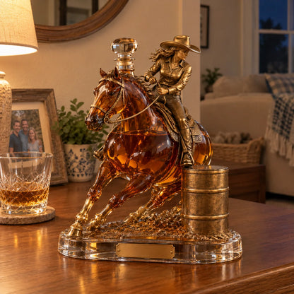 🐎🥃 Ride Hard, Pour Proud | Cowgirl Barrel Racing Whiskey Decanter