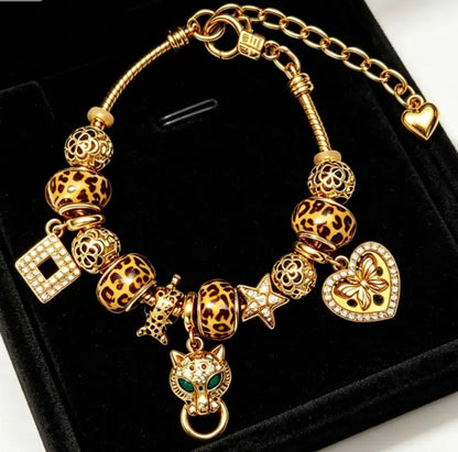 Leopard Print Gold Charm Bracelet