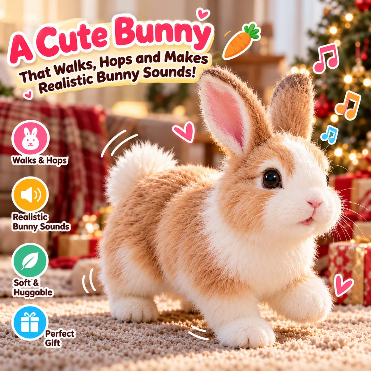 🐰🎄Adorable Realistic Plush Bunny | Interactive Bunny Toy & Heartwarming Gift