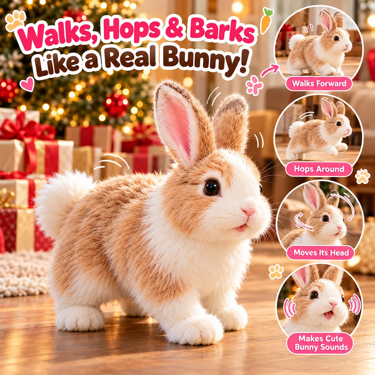 🐰🎄Adorable Realistic Plush Bunny | Interactive Bunny Toy & Heartwarming Gift