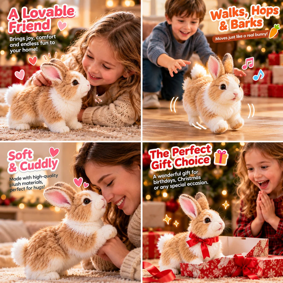 🐰🎄Adorable Realistic Plush Bunny | Interactive Bunny Toy & Heartwarming Gift
