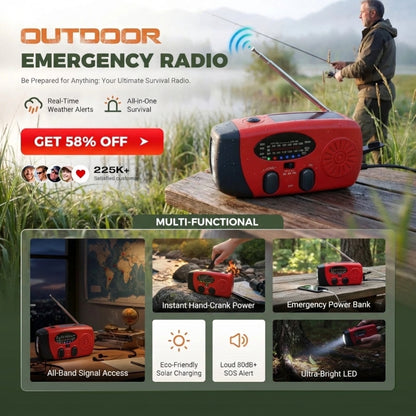 Multifunctional Portable Solar Emergency Radio – Power Bank, Hand Crank & Weather Alert for Outdoor & Crisis Preparedness