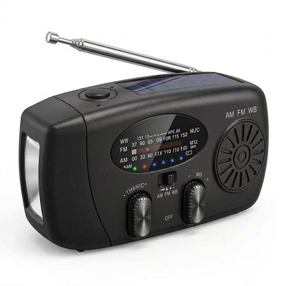 Multifunctional Portable Solar Emergency Radio – Power Bank, Hand Crank & Weather Alert for Outdoor & Crisis Preparedness