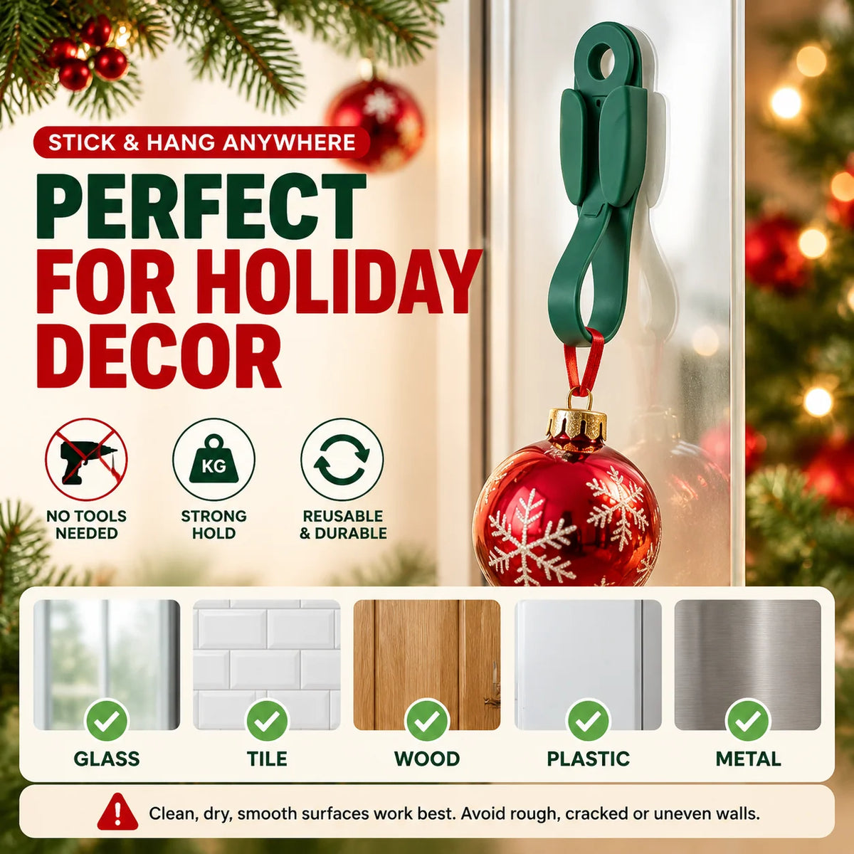 🎅🎄12/24 Pack Reusable Silicone Adhesive Christmas Garland Hooks 7.87"