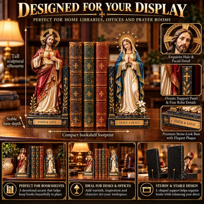 ✝️ Sacred Heart of Jesus & Virgin Mary Bookends | Faith & Love, Grace & Peace