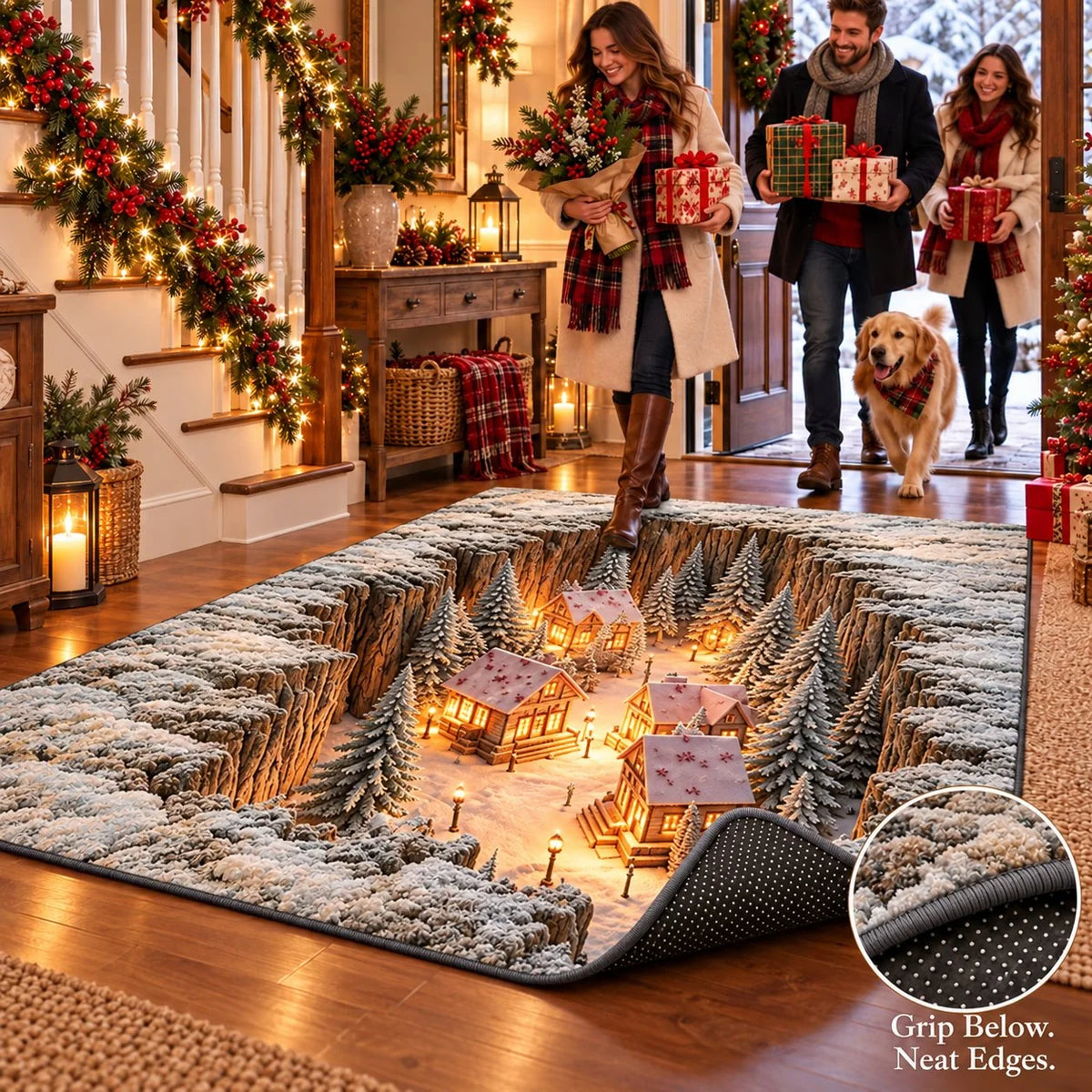 Optical Illusion Christmas Scene Rug | Bring A Hidden Winter Village To Your Floor