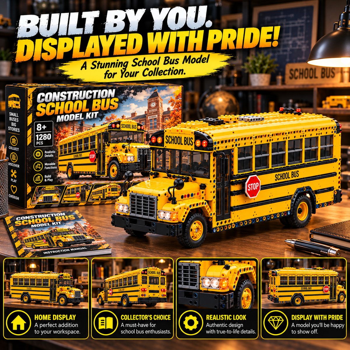 🚌 Build Your Own School Bus! 🔧Construction Model Kit