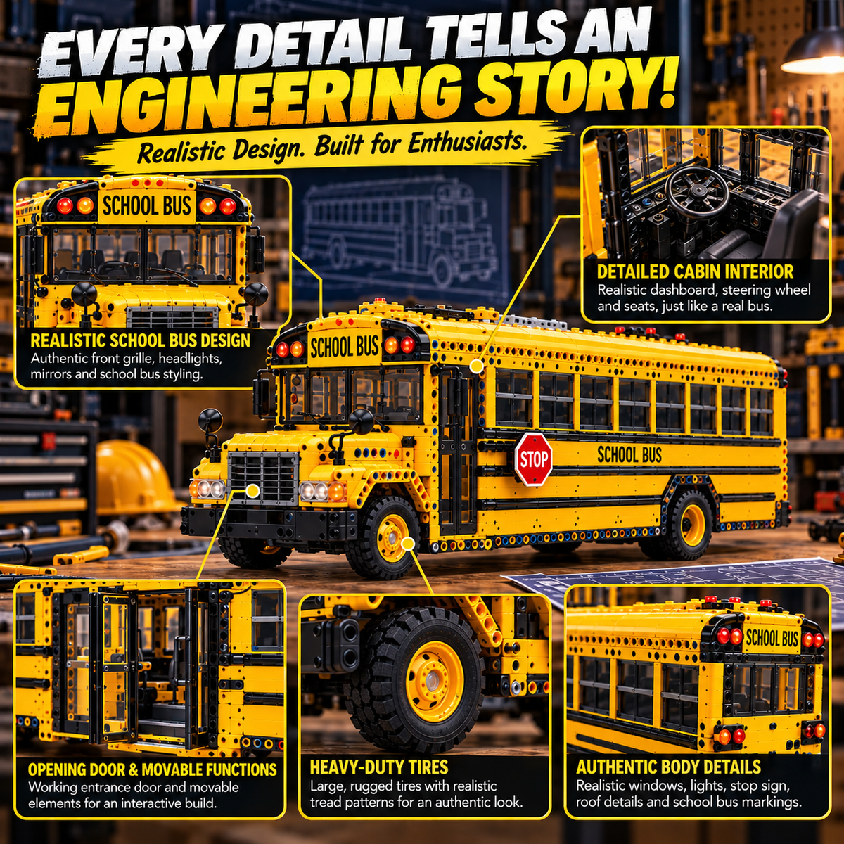 🚌 Build Your Own School Bus! 🔧Construction Model Kit