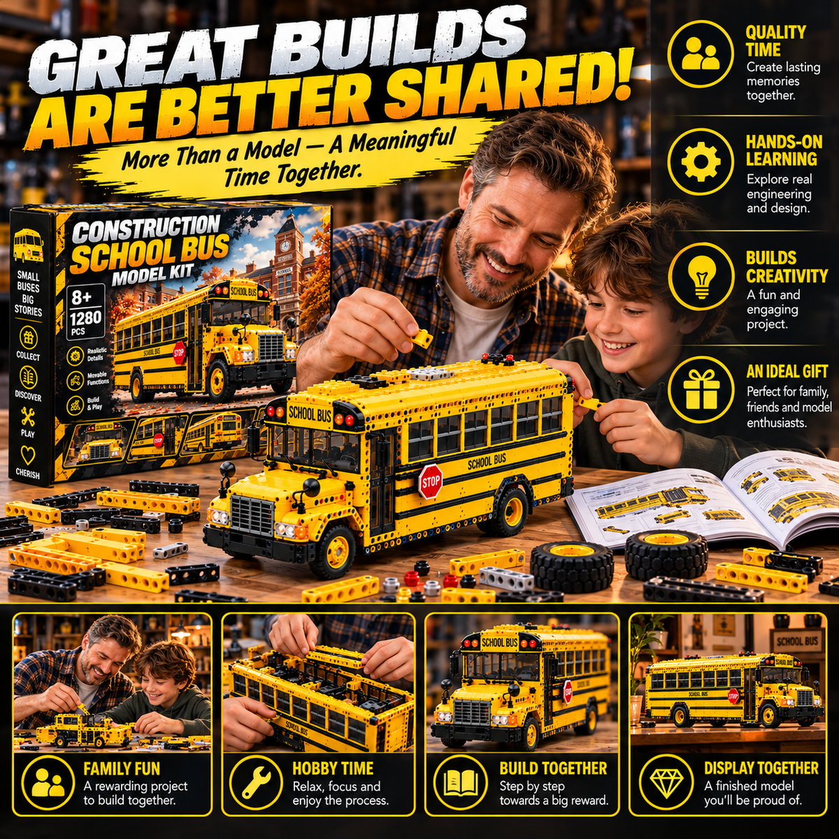 🚌 Build Your Own School Bus! 🔧Construction Model Kit