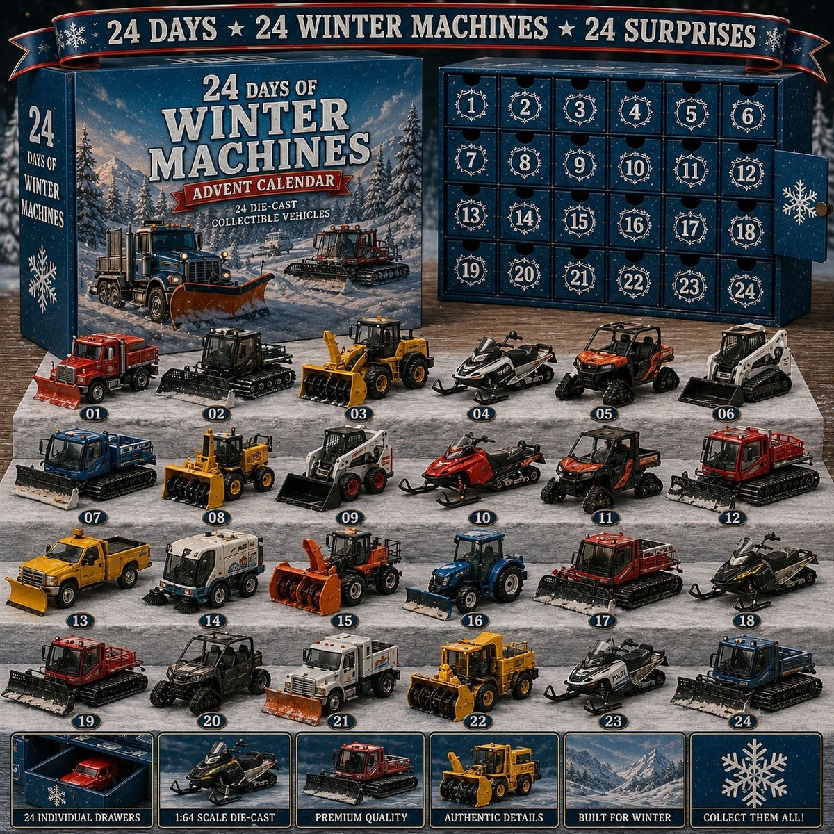 ❄️ 24 Days of Winter Machines 🎄 Die-Cast Vehicle Advent Calendar