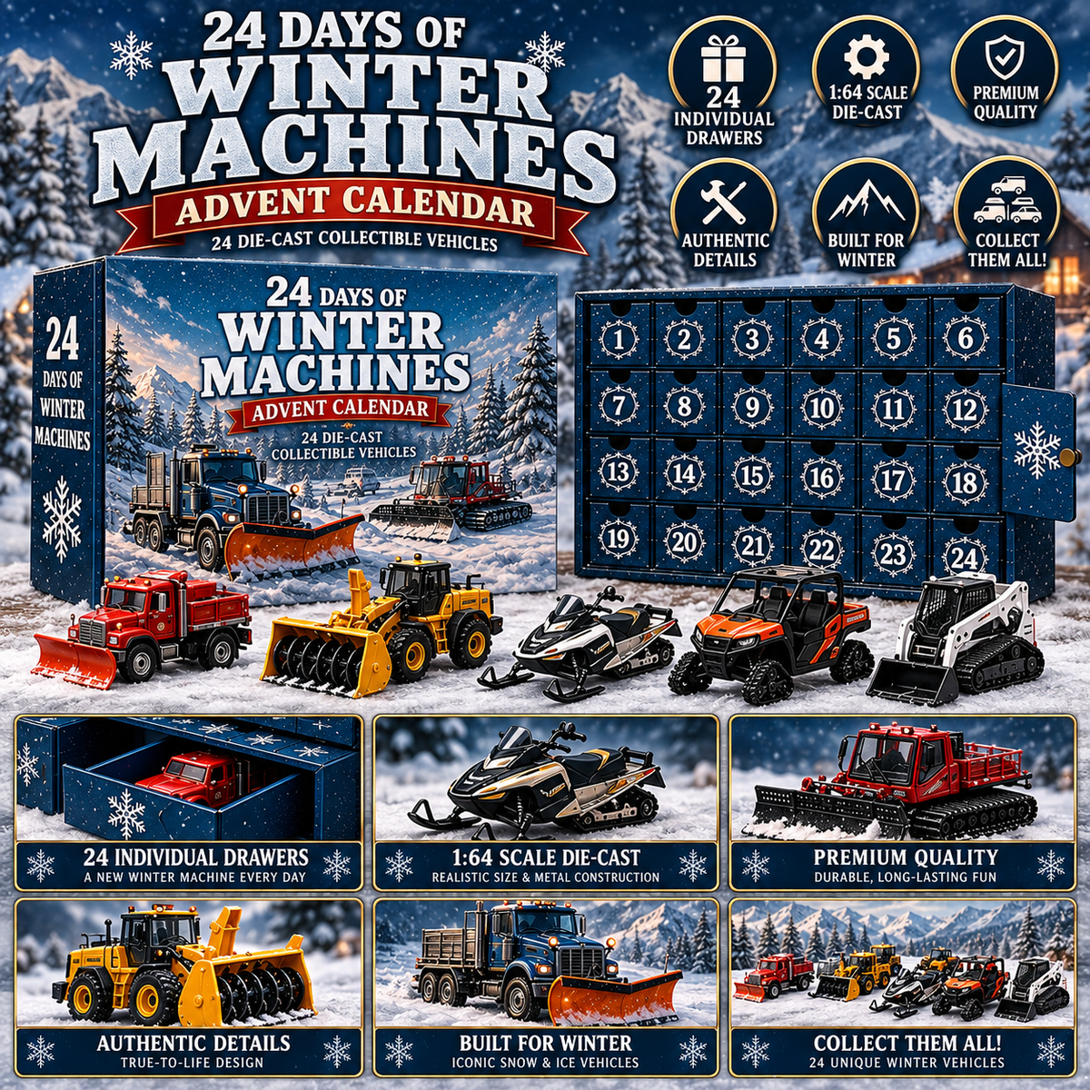 ❄️ 24 Days of Winter Machines 🎄 Die-Cast Vehicle Advent Calendar