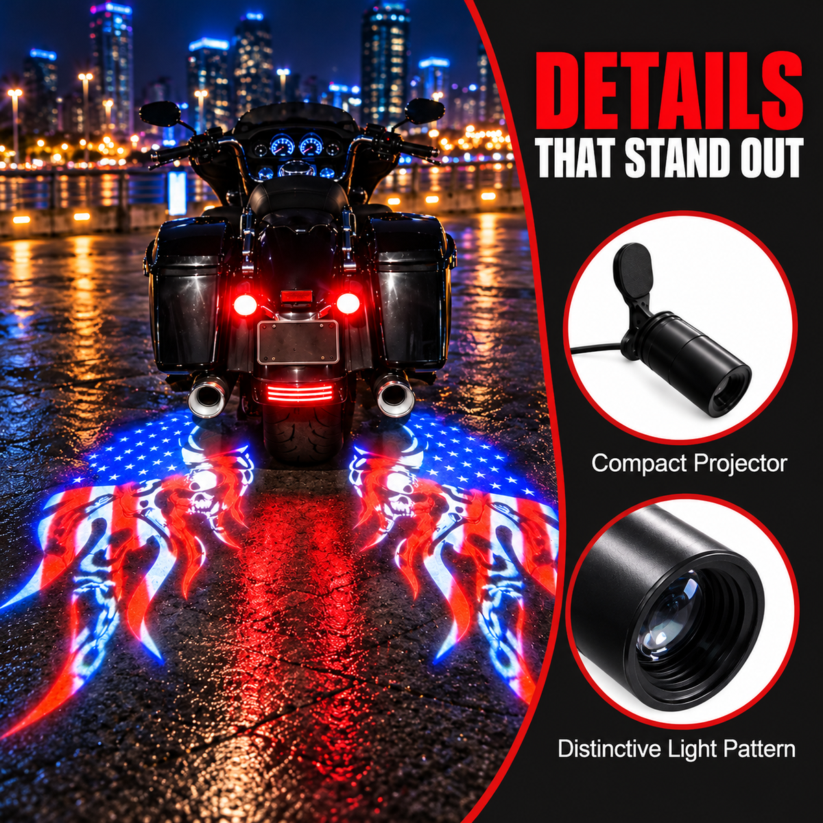🏍️Patriotic Eagle Motorcycle Ground Projection Lamp 🇺🇸