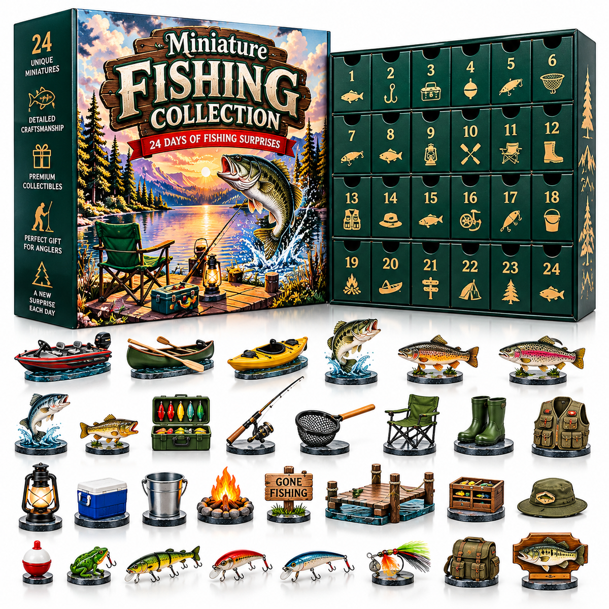 🎣 Miniature Fishing Collection – 24 Days of Fishing Surprises Advent Calendar 🎄 | Christmas Gift for Fishing Lovers