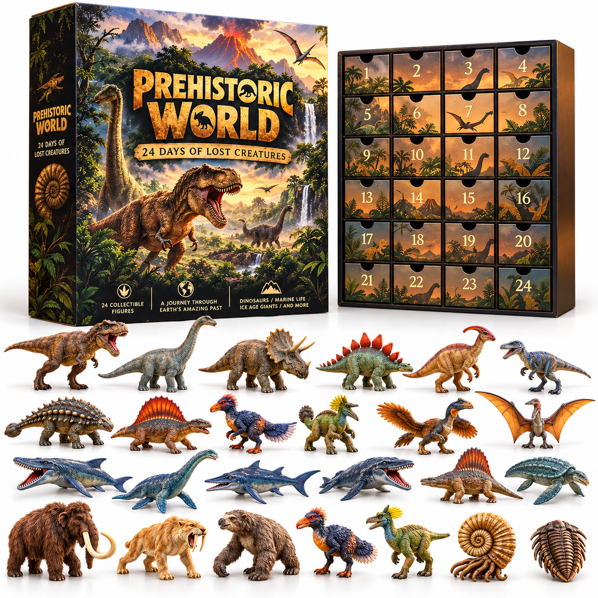 🦕 Prehistoric World – 24 Days of Lost Creatures Advent Calendar 🎄 | Dinosaur & Prehistoric Animal Collection