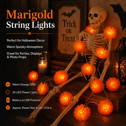 🎃🌼 Halloween Marigold LED Fairy String Lights