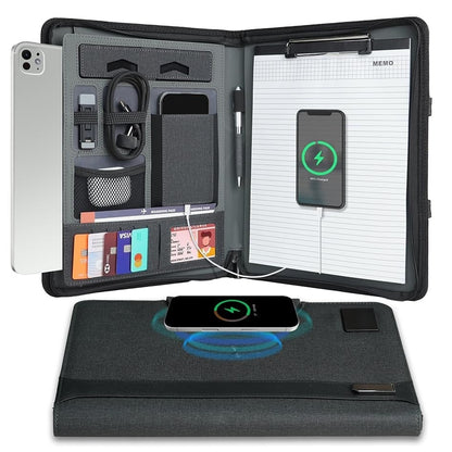 Professional Leather Business Padfolio with 8000mAh Power Bank