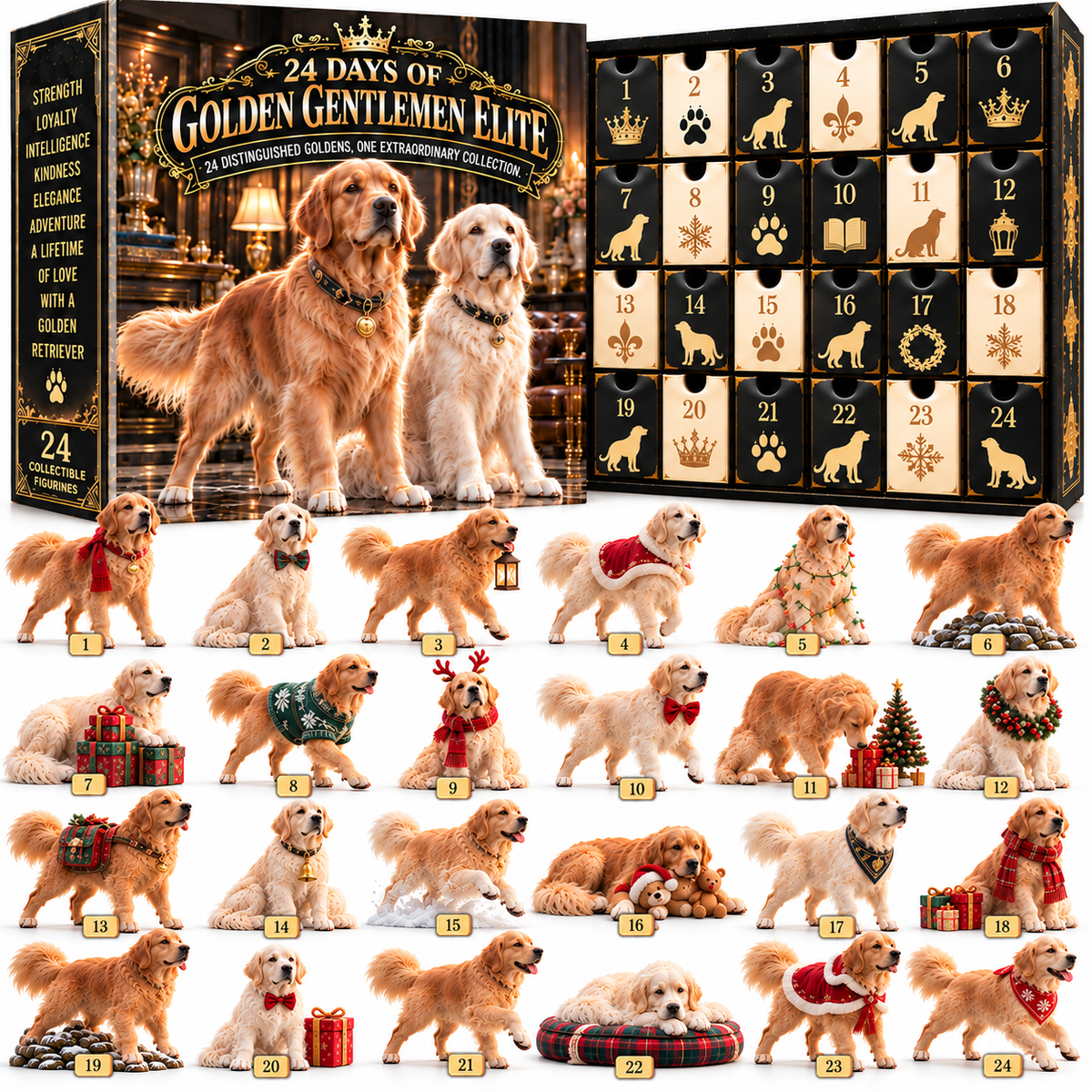 👑 Meet the Golden Gentlemen! 🐕 24-Day Golden Retriever Advent Calendar