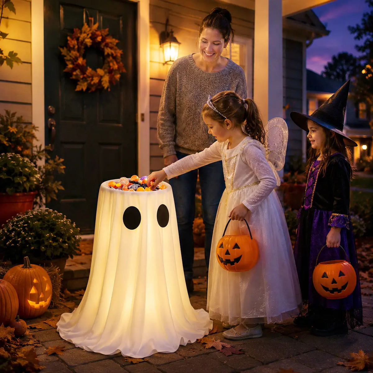 Halloween glowing ghost candy holder bowl