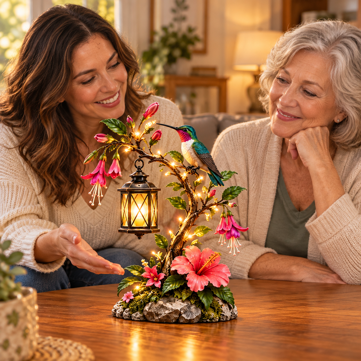 🌺 Hummingbird Garden Lantern Light | Lighted Floral Table Decor