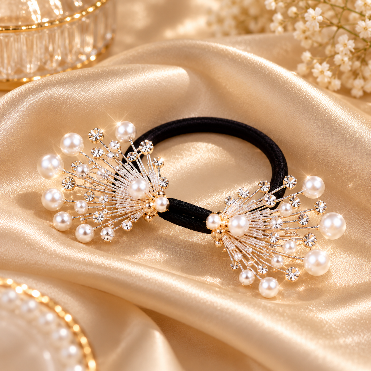 ✨ Elegant Pearl & Crystal Hair Tie – Effortless Elegance 🤍