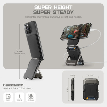 Magnetic Wallet with Stand Compatible with MagSafe, Hold 5 Cards,Adjustable Stand,RFID Blocking,Tripod Phone Stand Magnetic Credit Card Holder for iPhone