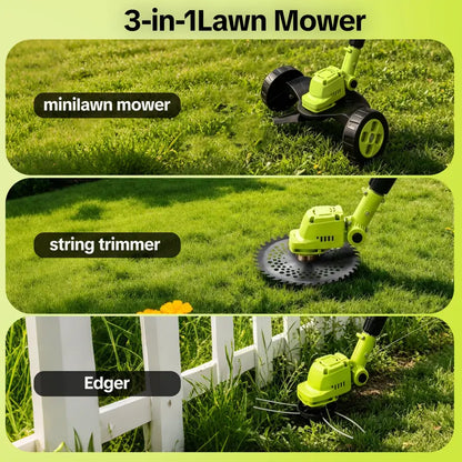 3-in-1 Cordless String Trimmer, Edger & Mini Mower – 2 Batteries Included