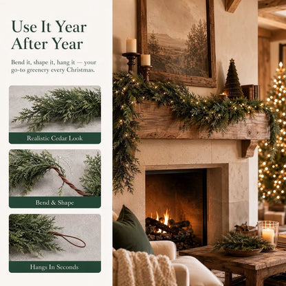 6 FT Artificial Cedar Garland – Realistic Winter Greenery