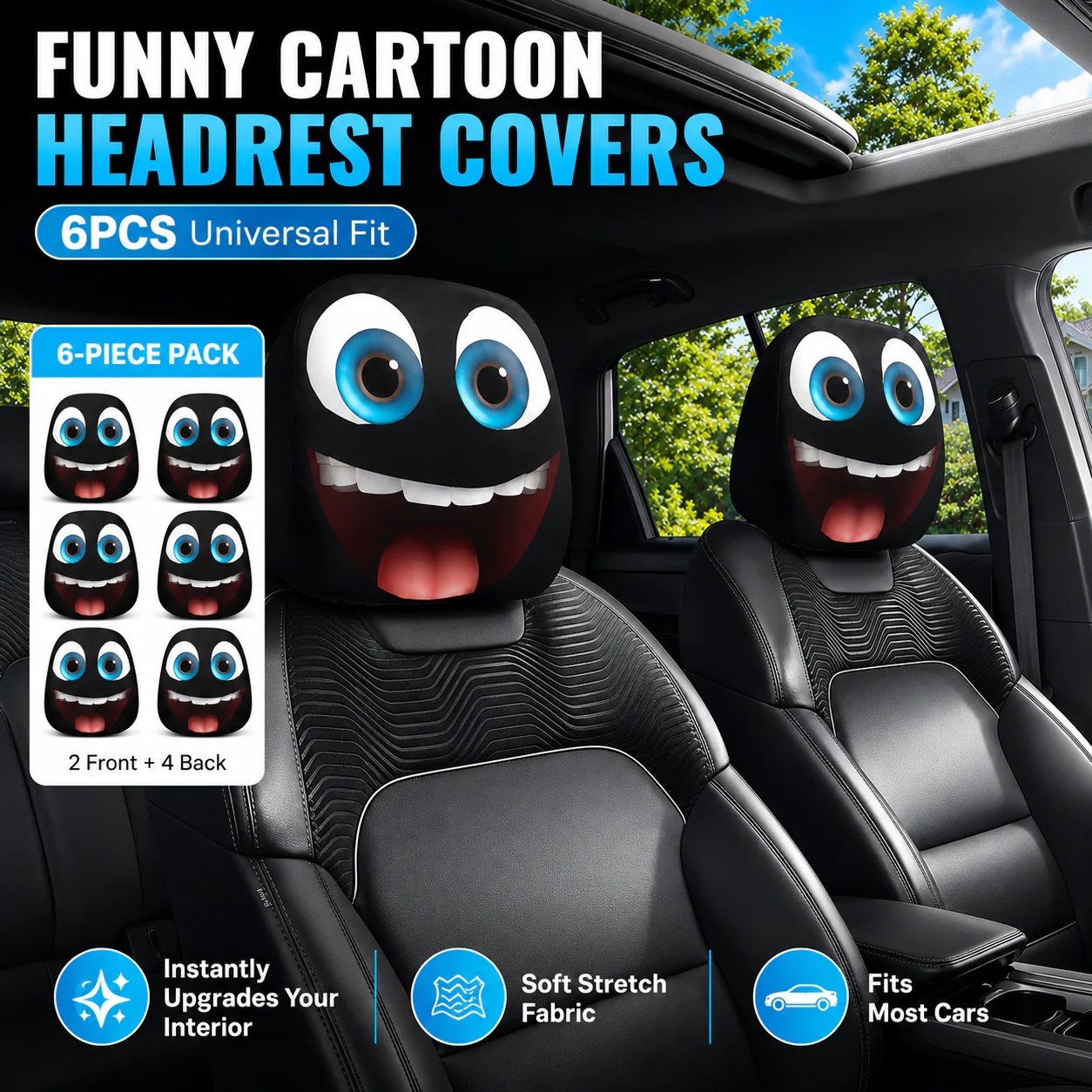 🔥Halloween Scary Face Car Headrest Covers (2-Pack) 🚗