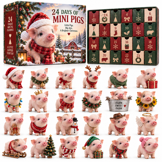 🐷 24 Days of Mini Pigs Advent Calendar – Pink & Spotted Pig Collections, 24 Unique Realistic Piglet Figurines, Christmas Gift for Pig Lovers