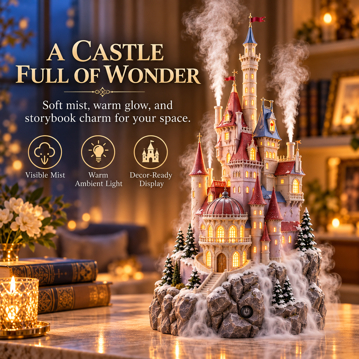 🔥LAST DAY 49% OFF🏰✨ Fairytale Castle Humidifier – Magical Mist, Glowing Windows & Storybook Home Decor