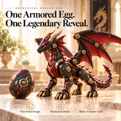 🔥LAST DAY 49% OFF -🐉 Mechanical Dragon Egg – Black & Crimson Dragon with Folding Wings & Armored Details!!!