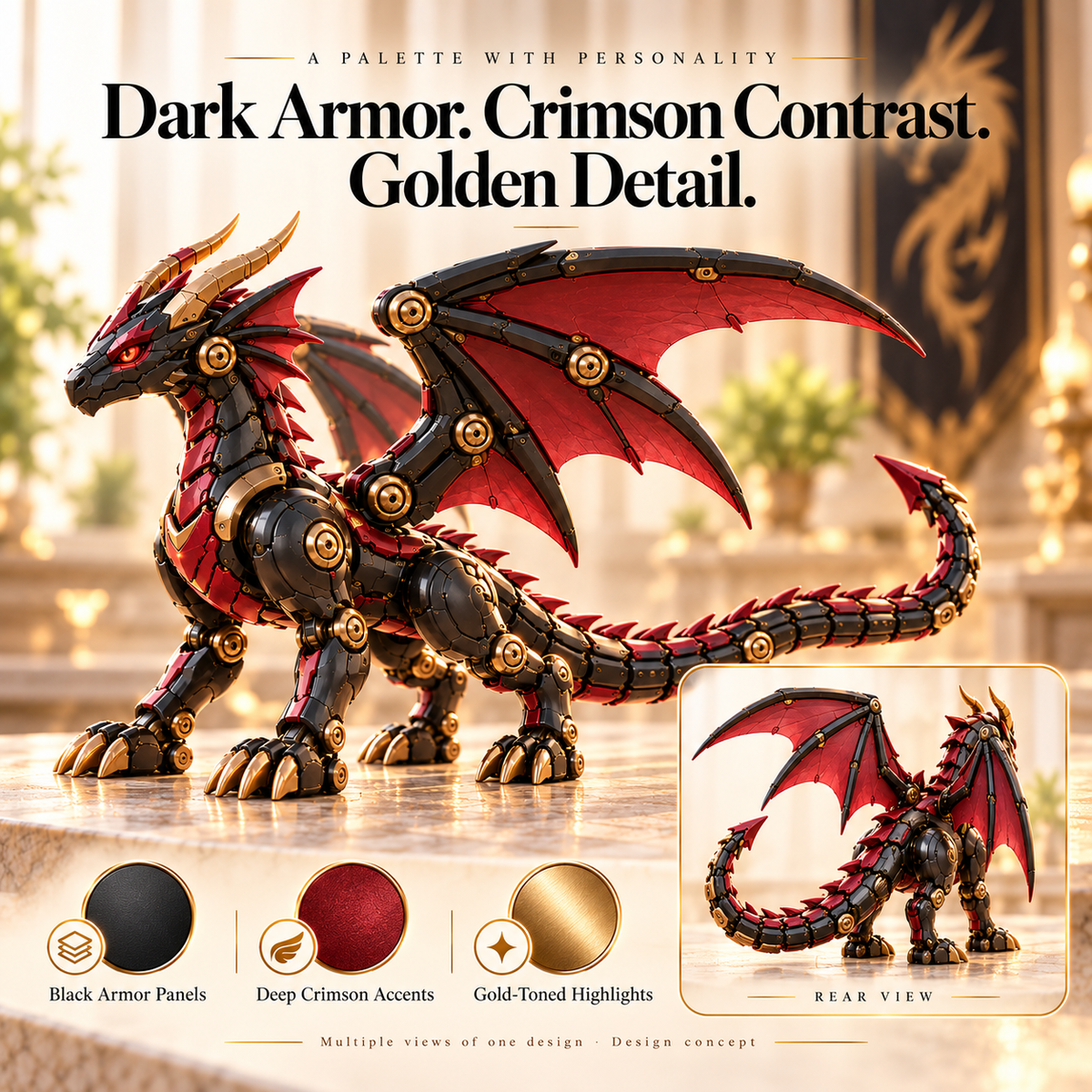 🔥LAST DAY 49% OFF -🐉 Mechanical Dragon Egg – Black & Crimson Dragon with Folding Wings & Armored Details!!!