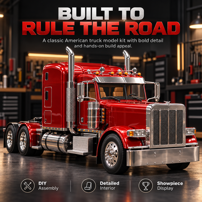 🚛 Candy Apple Red American Truck Model Kit – Build Your Own Classic Semi Truck