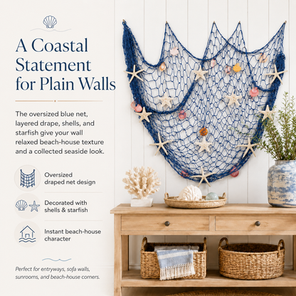🌊✨Coastal Fishing Net Wall Decor with Starfish & Warm LED Lights