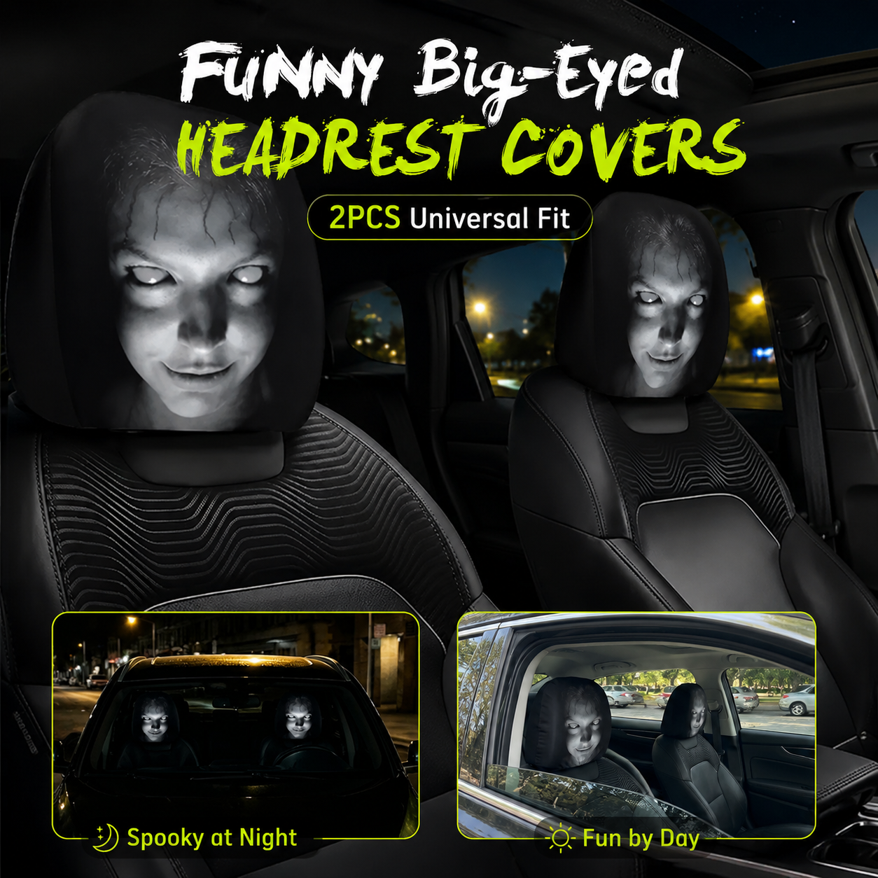 😆 Funny Cartoon Car Headrest Covers – 2PCS Universal Fit 🚗