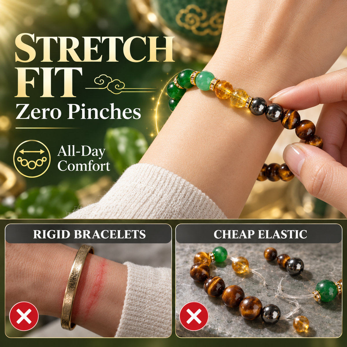 Natural Crystal Wealth & Good Luck Beaded Bracelet 💰