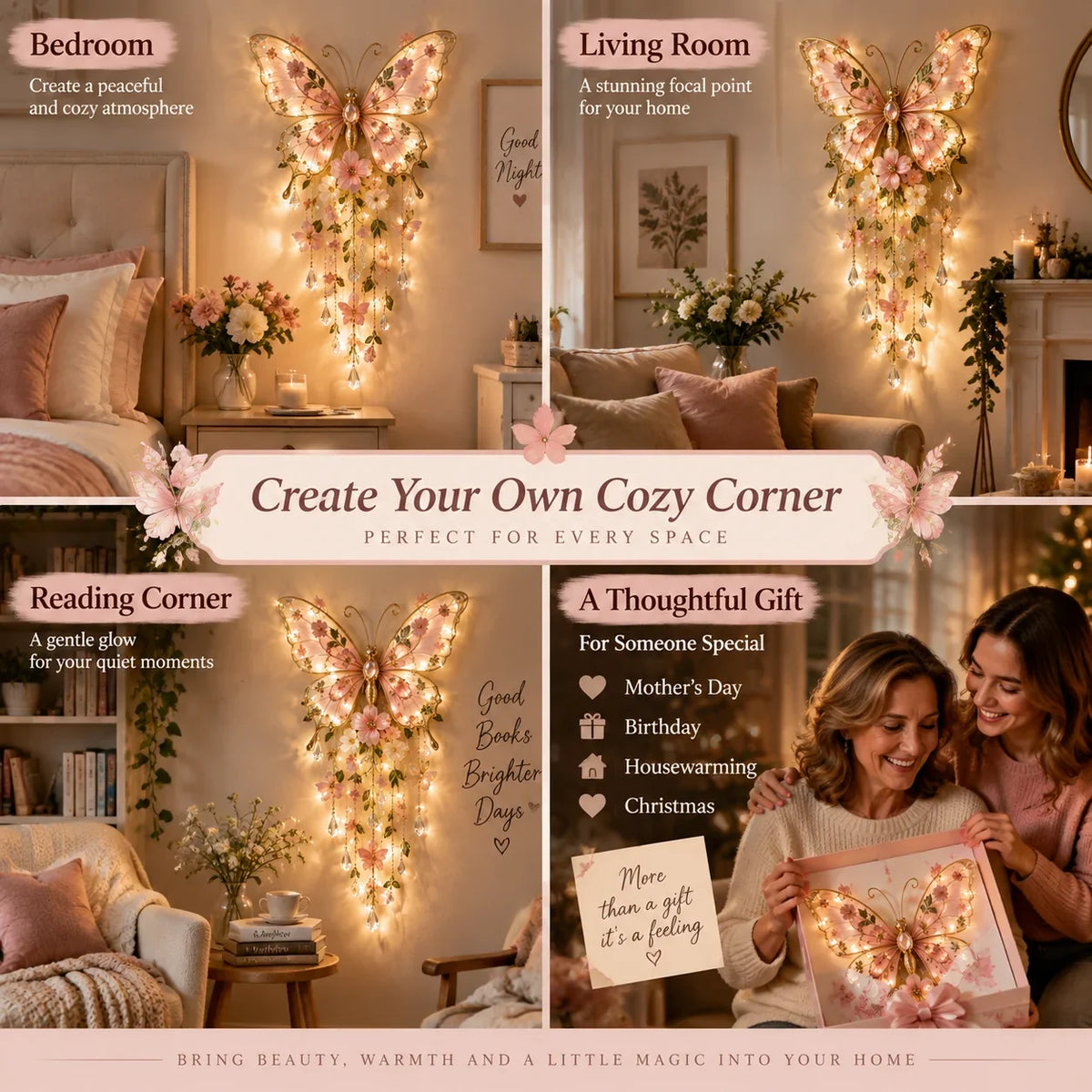 🦋 Butterfly Garden Glow™ – Romantic Floral Wall Light with Warm Ambient Illumination & Crystal Accents