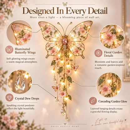 🦋 Butterfly Garden Glow™ – Romantic Floral Wall Light with Warm Ambient Illumination & Crystal Accents