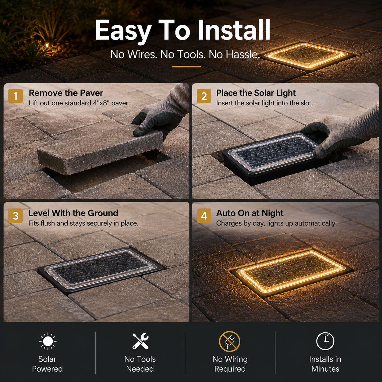 🔥 LAST DAY 50% OFF-✨ Solar Paver Light – 4×8" Warm White In-Ground Walkway Light