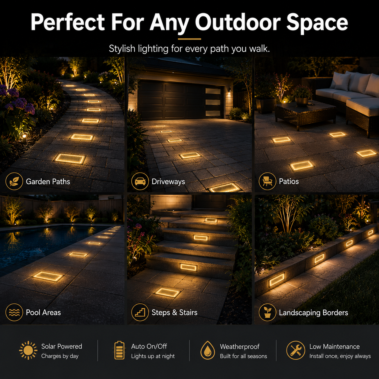 🔥 LAST DAY 50% OFF-✨ Solar Paver Light – 4×8" Warm White In-Ground Walkway Light