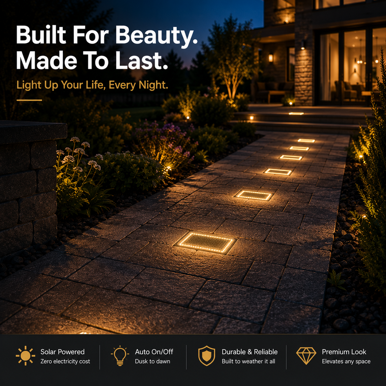 🔥 LAST DAY 50% OFF-✨ Solar Paver Light – 4×8" Warm White In-Ground Walkway Light