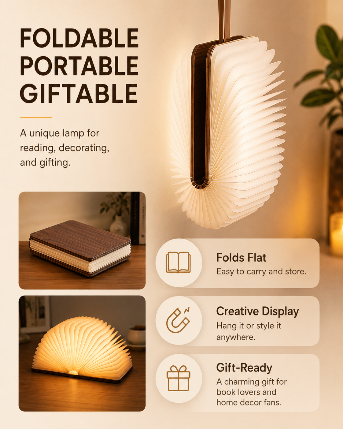 Creative LED reading light, eye-friendly, creates a comfortable atmosphere, a favorite among niche, high-end individuals.