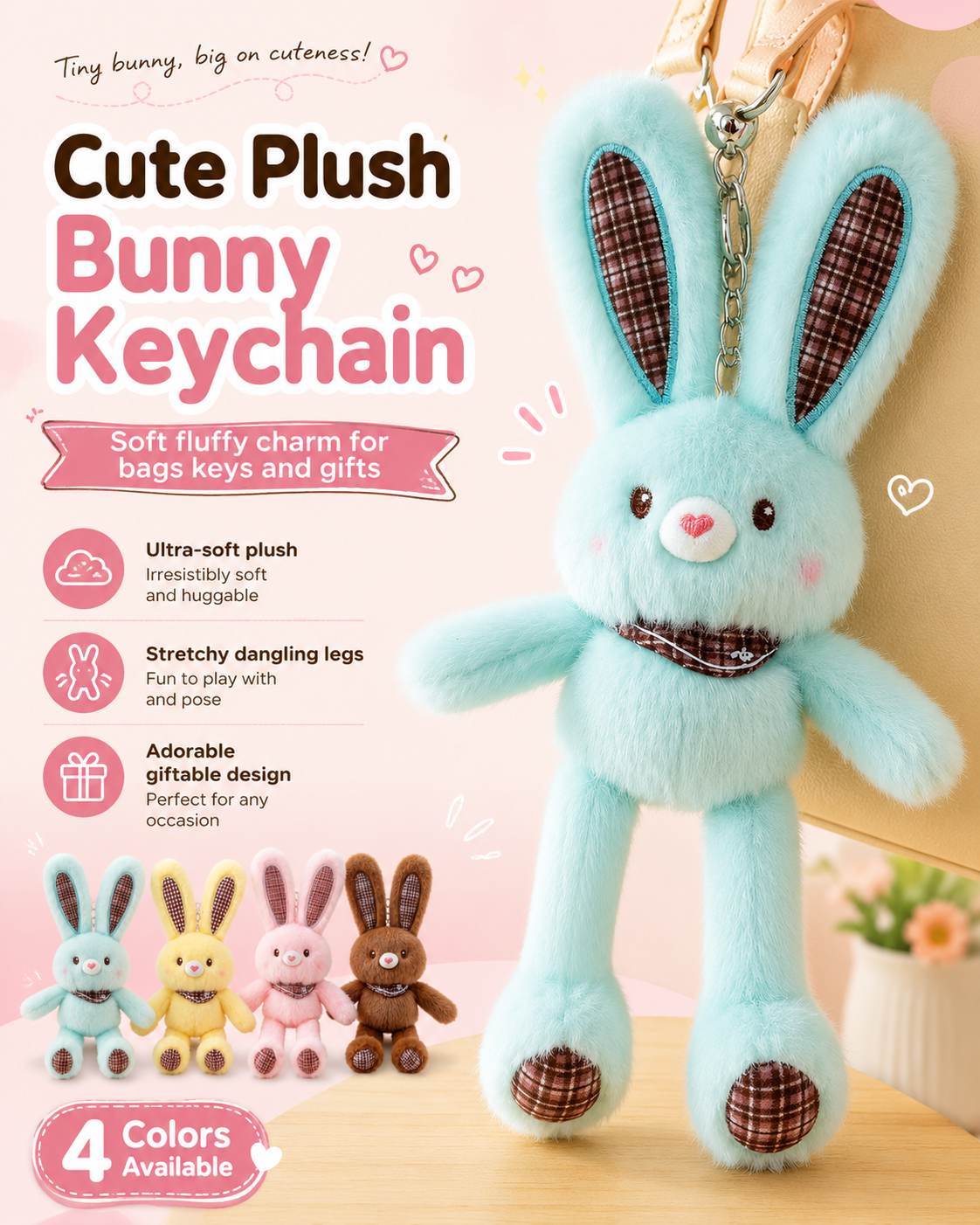 🎀Cute Fluffy Bunny Keychain Bag Charm
