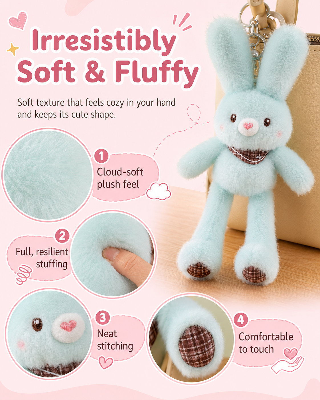 🎀Cute Fluffy Bunny Keychain Bag Charm