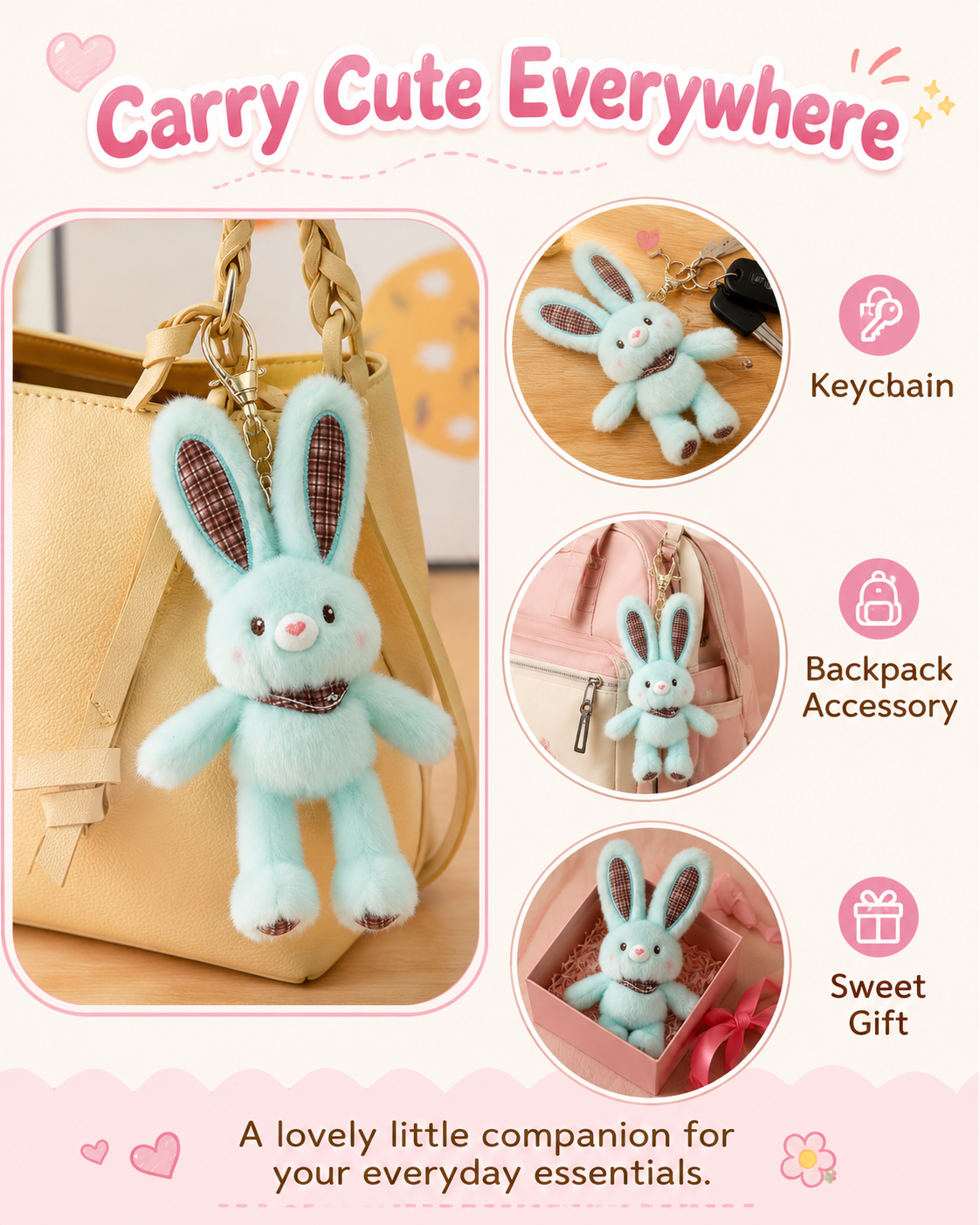 🎀Cute Fluffy Bunny Keychain Bag Charm