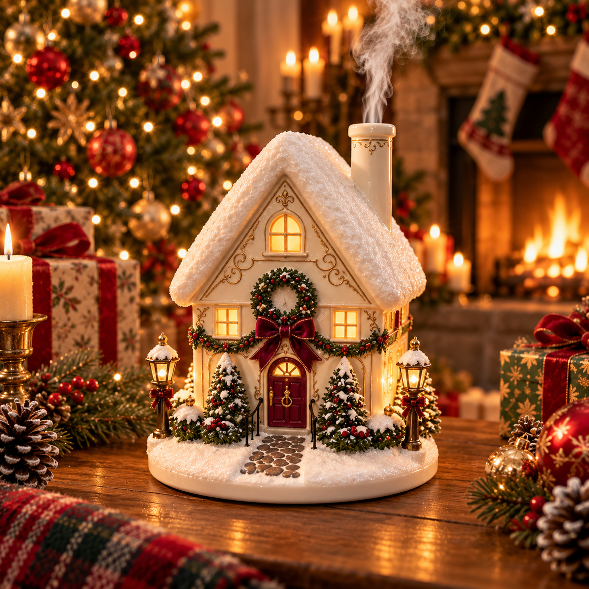 🎄 Christmas Village Aroma Diffuser – Glowing Holiday House with Chimney Mist & Essential Oil Scent