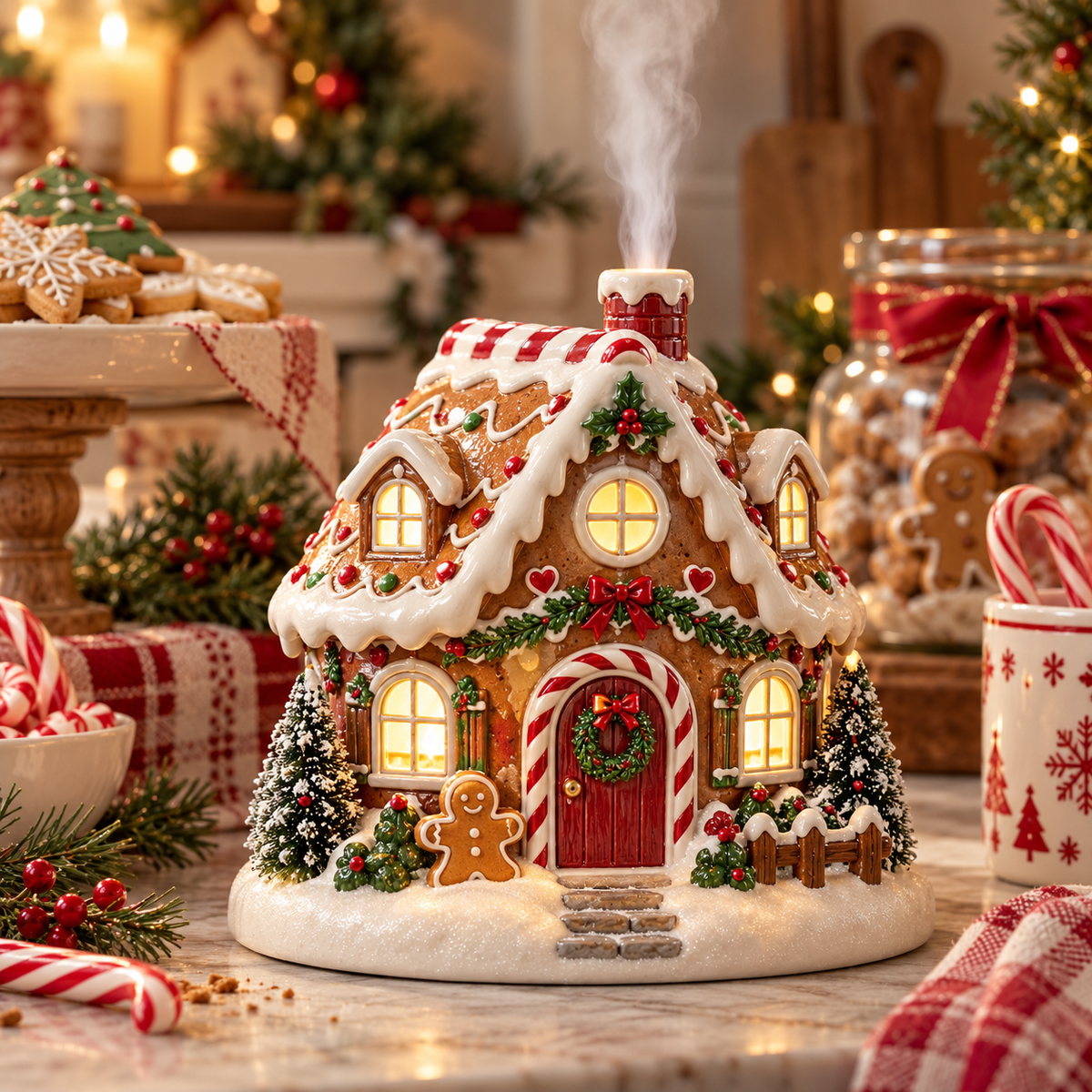 🎄 Christmas Village Aroma Diffuser – Glowing Holiday House with Chimney Mist & Essential Oil Scent