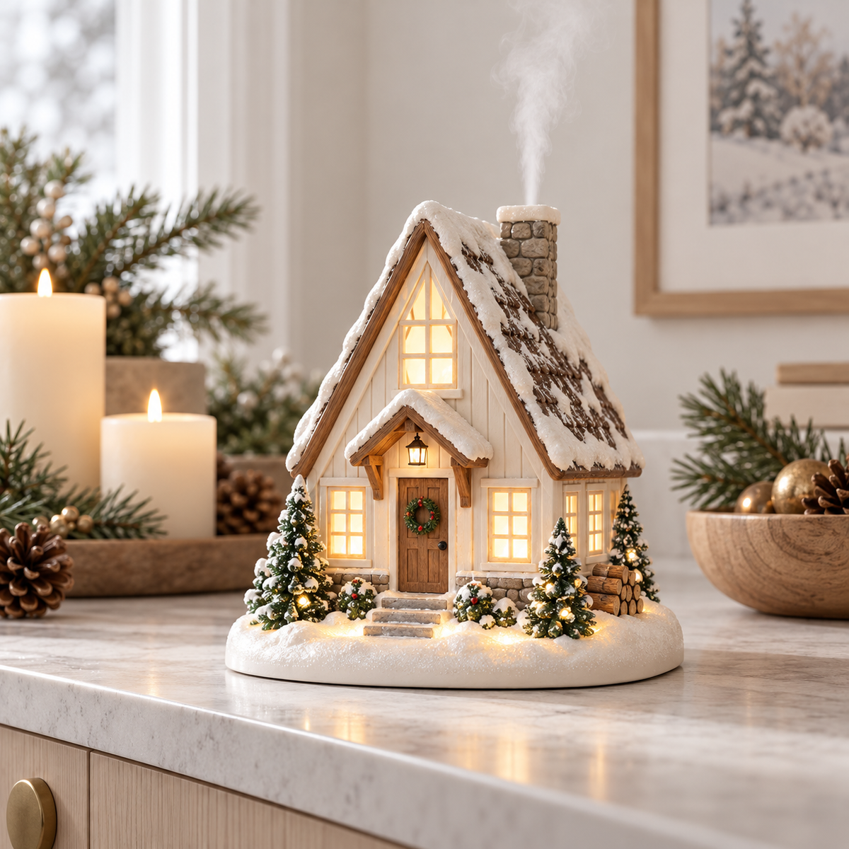 🎄 Christmas Village Aroma Diffuser – Glowing Holiday House with Chimney Mist & Essential Oil Scent